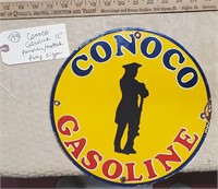 12" Conoco gasoline porcelain sign w minuteman