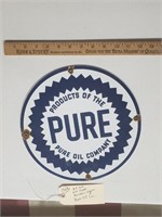 11.5" porcelain gas pump sign Pure Oil Company