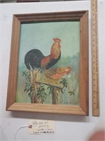 Art oil painting on canvas rooster hen chickens