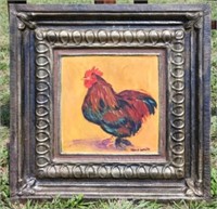 Hand Painted Tin Panel of Rooster by Peggy Everett