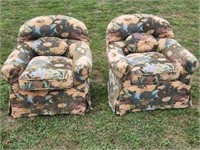 Pair Large Pattern Floral Arm Chairs by Kisabeth