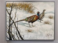 Large Oil by R. Millerson, Pheasants in the Snow