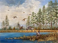 LAKE & DUCKS Oil on Canvas by Lois Smith, 1976