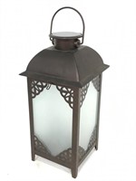 Solar battery powered metal and glass lantern