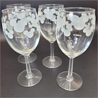 Set of 4 Disney Frosted Ear Wine Glasses approx 7"