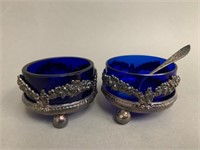 Cobalt Salters with Gilt Bases and Sterling Silver