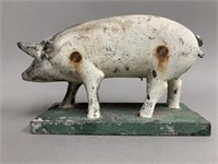 Early Folk Art Cast Pig on Base