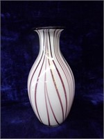Mouth Blown Purple & White Striped Art Glass Vase
