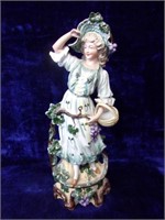 15" Bisque Figurine of Irish Lass w/ Shamrocks