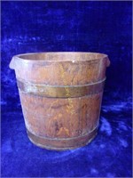 Heavy Oak Banded Grain Bucket - Very Old