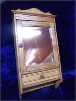 Oak Hanging Cabinet with Mirrored Door & 1 Drawer
