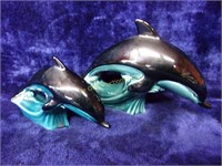 Poole 2 Pc Porcelain Dolphin Figurines