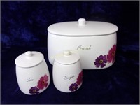 3 Pc Mulberry Flower Canisters: Bread, Sugar & Tea