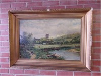 Large Oil on Board Painting in Ornate Gilt Frame