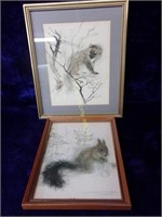 Signed Squirrel and Raccoon Watercolors