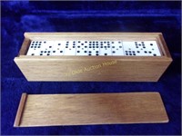 Set of Double 9 Blue/White Dominoes with Spinners