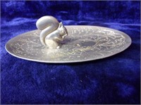 Engraved Silverplate Oval Nut Dish with Squirrel