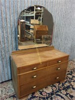 Oak Rough Finish Dresser with Mirror