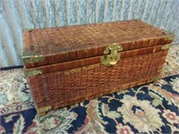 Small Lift Top Wicker Chest w/ Etched Brass