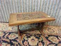 Heavy Oak Tile Top Coffee Table w/ Stretcher Base