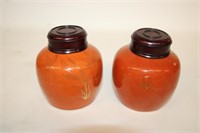 2pc Antique Ginger Jars w/ lids w/ red seal
