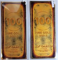 185 - LOT OF 2: 100 MG EA FINE GOLD (61C)