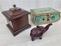Bombay Music Ring Box, Carved Elephant and..