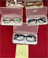 11 - 5 PAIR OF READING GLASSES W/ CASES (N41)