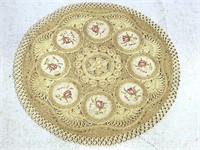 Vintage round woven jute & needlepoint rug