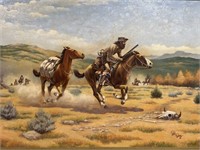 Soldier Chased by Indians, Bob Day,  Oil on Canvas