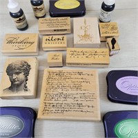 10 Wood Stamps & Ink Pads - Hampton, Hero, etc.