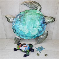 Turtle Decor -Metal Wall Hanging & Painted Pottery