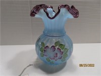 RIGGS signed Blue Opalescent Painted 9" Vase