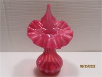 Red Country Cranberry OpenFlower 9" Striped Vase