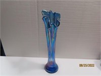 Blue Opalescent 12" Ribbed Tall Vase
