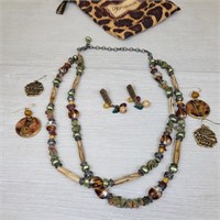 Chico's Natural Stone Necklace & 3 Earrings Pairs