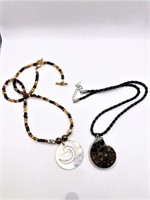 2 Necklaces beaded/Rope Abelone Pendant/Shell