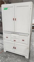Antique Red and White Hoosier Cabinet, measures