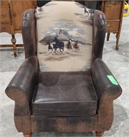 Beautiful stressed leather Chair with horse/