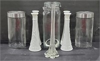 3 Glass Canisters and 5 Vases
