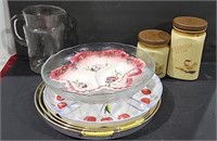 Serving Trays and Plates, 2 Canisters and a Glass