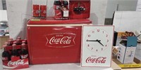 Coca-cola metal cooler, salt and pepper shakers,