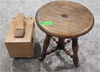 Vintage Shoe Shining Kit and Stool with wheels,