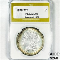 1878 7TF Morgan Silver Dollar PGA-MS60 Rev of 79