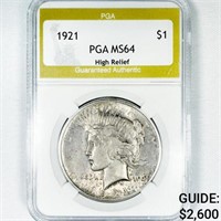 1921 Silver Peace Dollar PGA-MS64 High Relief