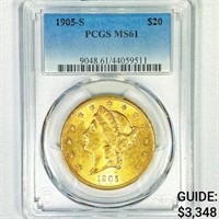 1905-S $20 Gold Double Eagle PCGS-MS61