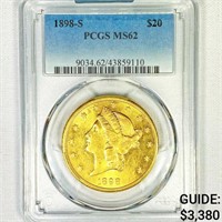 1898-S $20 Gold Double Eagle PCGS-MS62