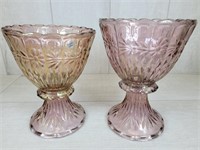 2 Vtg Glass Mexico Scalloped Edge Candle Holders