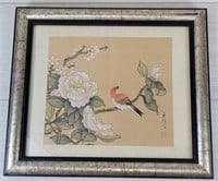 Asian Silk Painting with Orange Bird