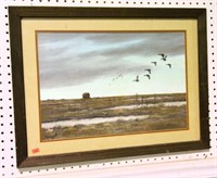 Lot #3097 - Framed Watercolor of ducks over